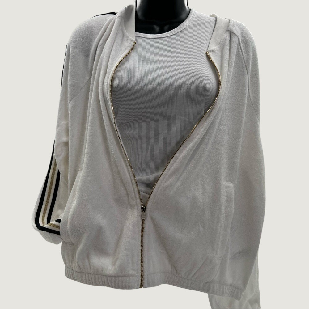 Juicy Couture Black Label White Microterry Track‎ Jacket Racer Stripe XL NWT - Picture 11 of 15